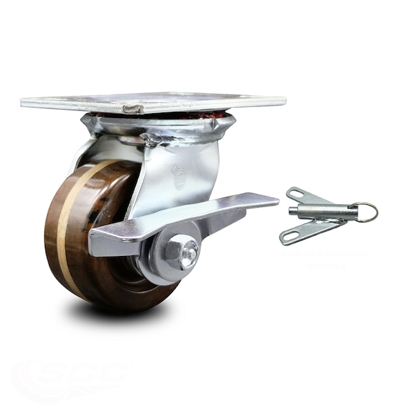 4 Inch High Temp Phenolic Caster with Roller Bearing and Brake/Swivel Lock SCC